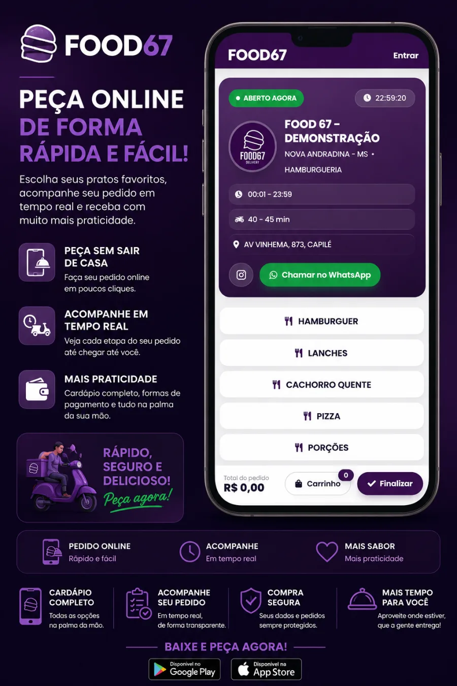 Cliente fazendo pedido online pelo celular no FOOD67